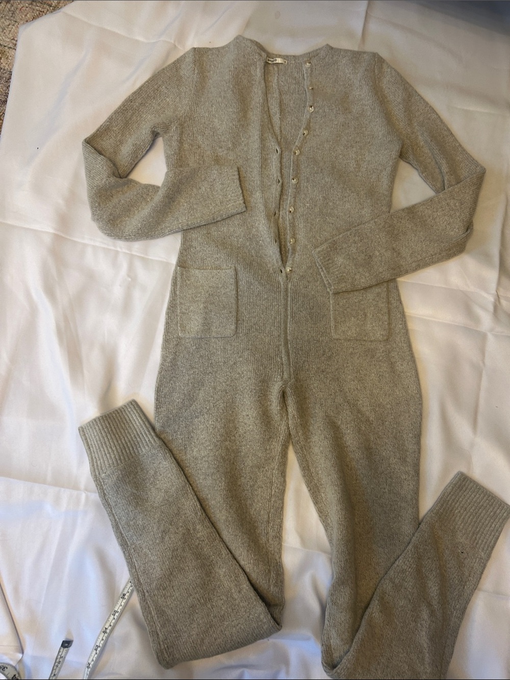House of CB Beige Knit Button-Front Jumpsuit